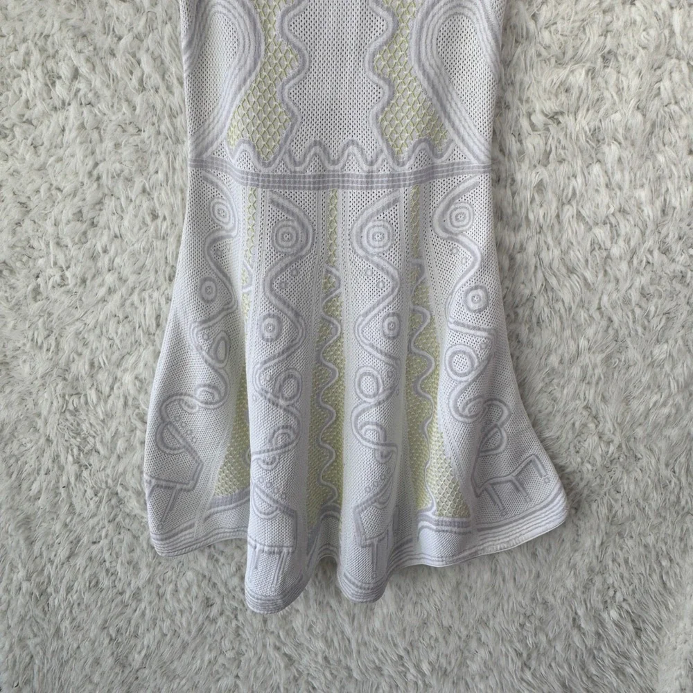 Peter Pilotto Knit Fit and Flare‎ Dress L White Geometric Designer Sleeveless